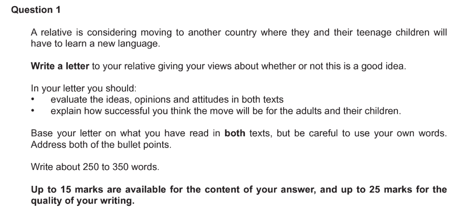 Question 1 DemoAnswer: Letter | English Language for GCSE/IGCSE - Class 10