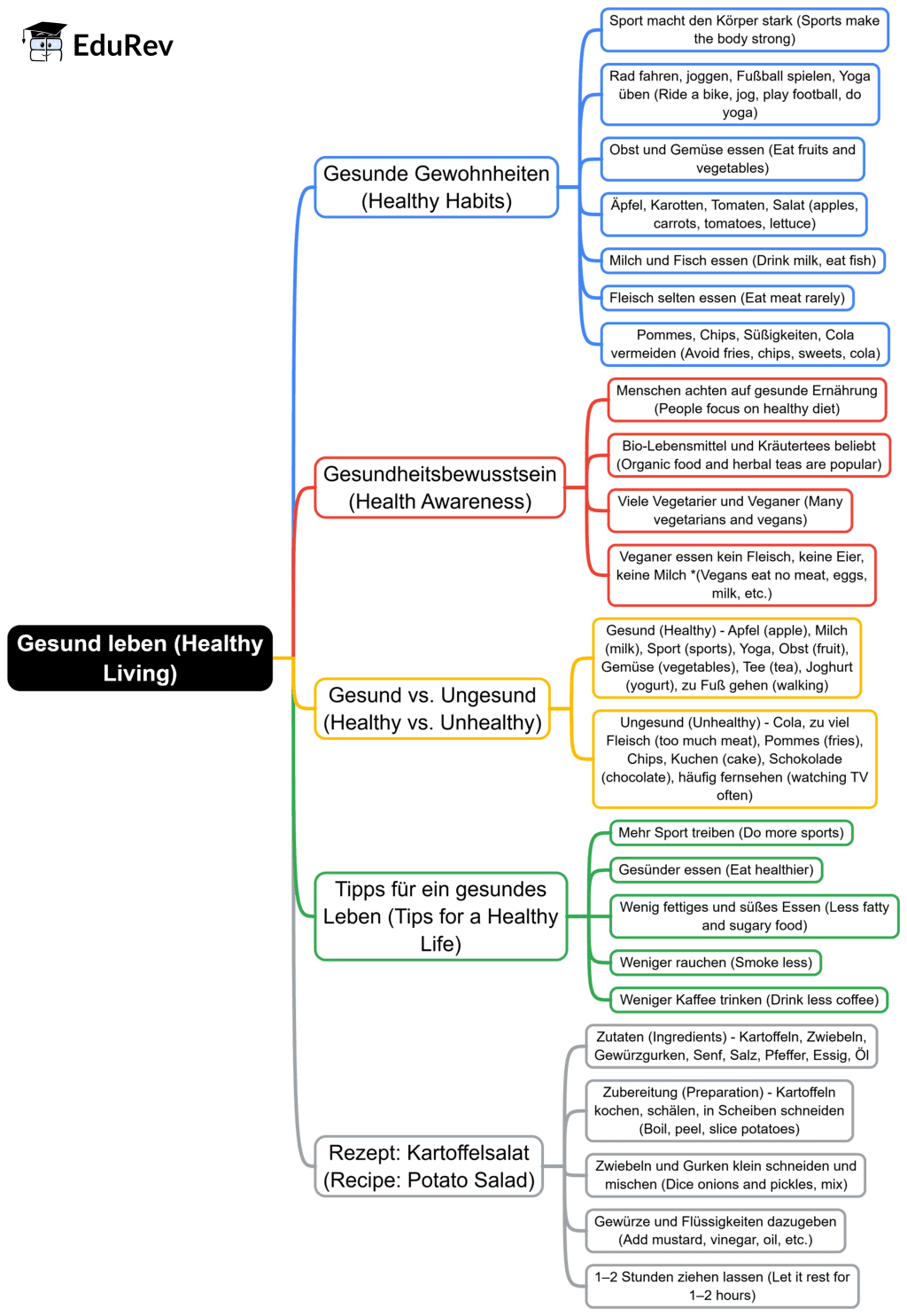 Mind Map: Gesund Leben | Learn German (Hallo Deutsch 3) - Class 8