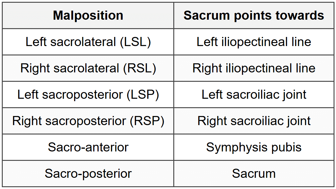 Malpositions According to Different Presentations