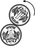 Image result for A coin is in a fixed position. Another identical coin is rolled around the edge of the first one. How many complete revolutions will be made by the revolving coin before it reaches its starting position?