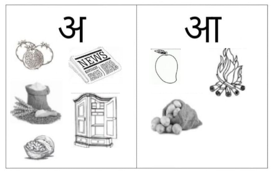 Worksheet Solutions: दो मात्रा (अ,आ) दोनो एक साथ | Hindi for UKG