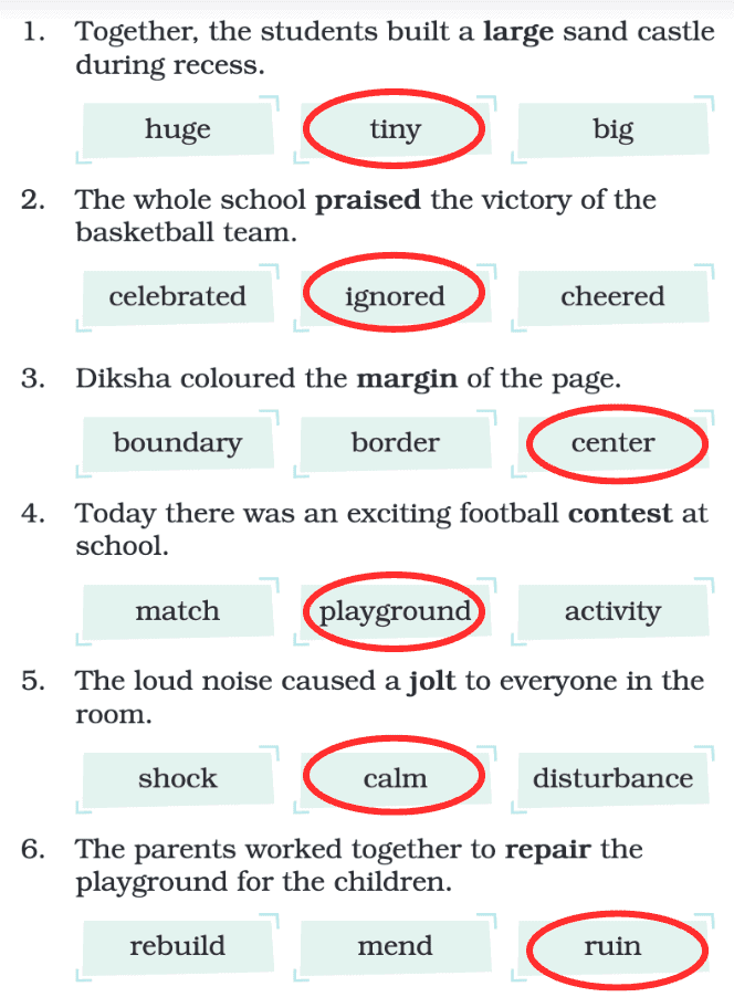 A. Circle the word that does not have the same meaning as the word in bold.