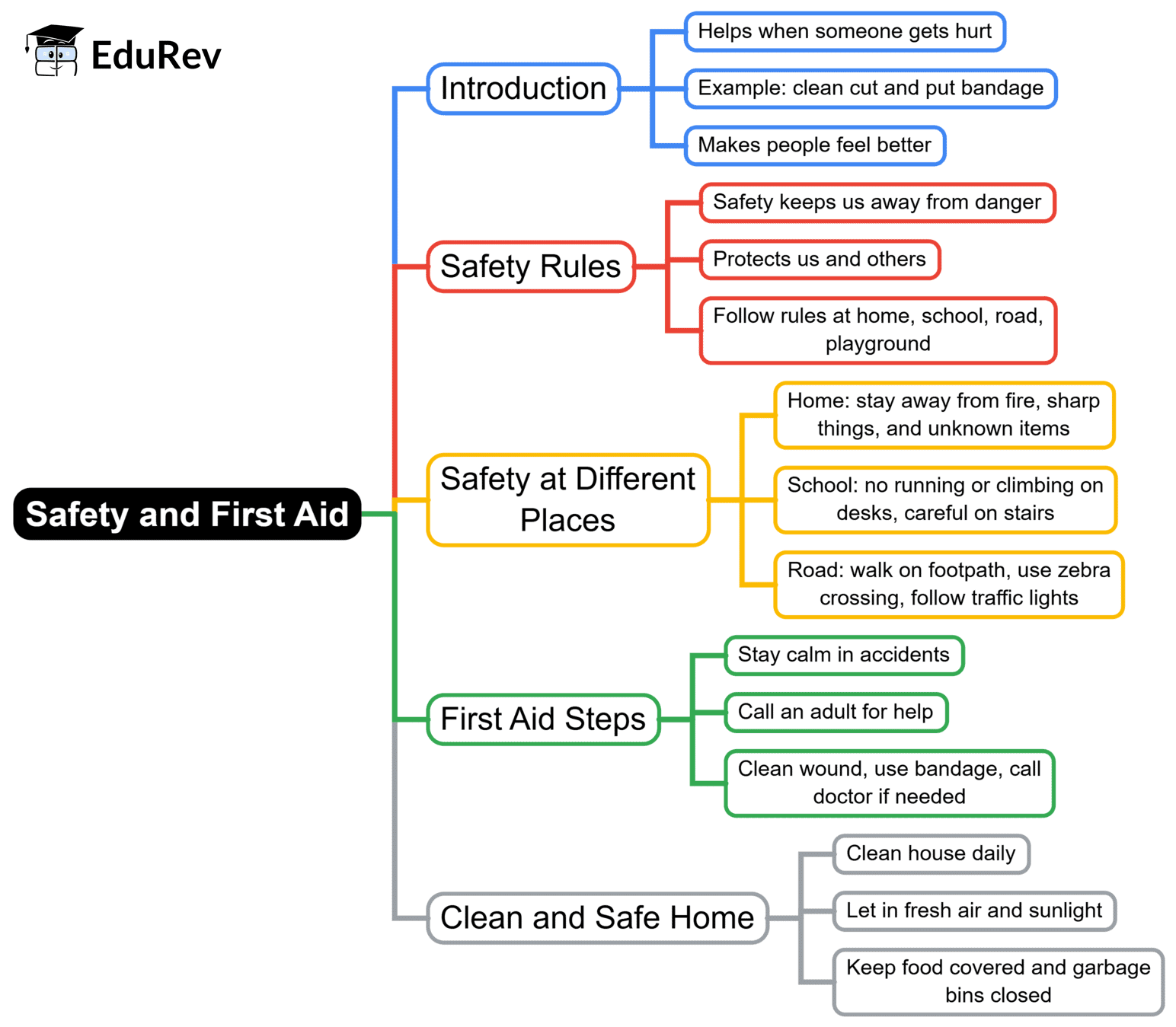 Mind Map: Safety & First Aid | EVS for Class 2
