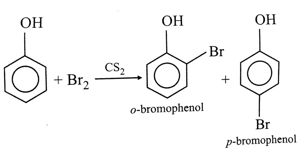 At low temperature phenol reacts with Br2 in CS2 to form