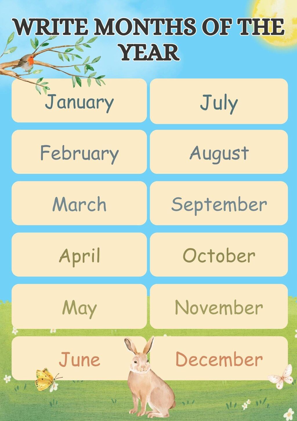 Worksheet Solutions: Months of the Year and Days of the Week | English for LKG