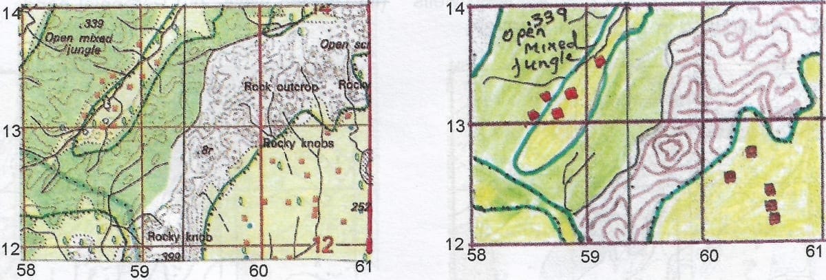 Q21: Give four figure grid reference of the temporary huts